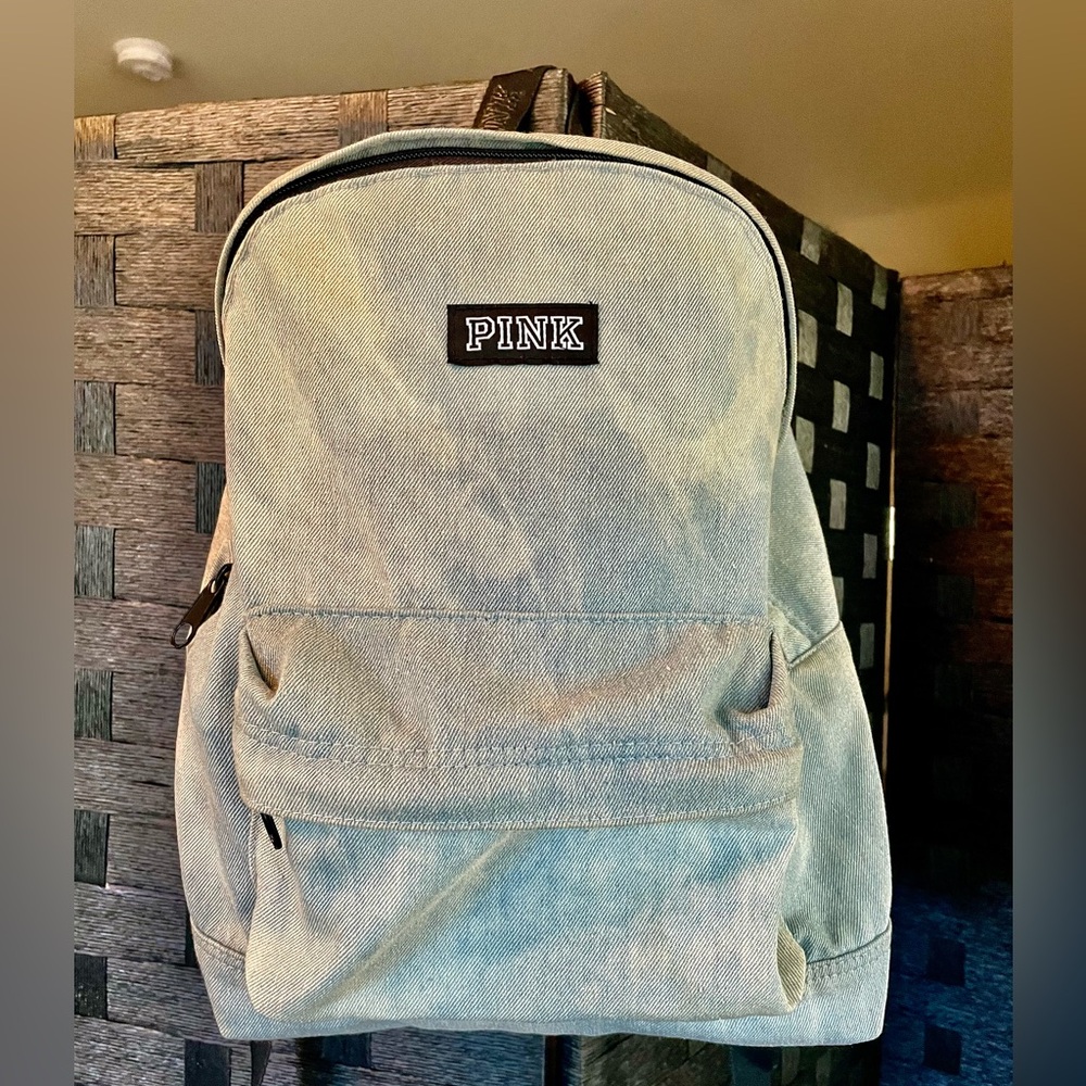 VS PINK denim backpack bag. Light blue acid washed coloring. GUC. Ready to go!